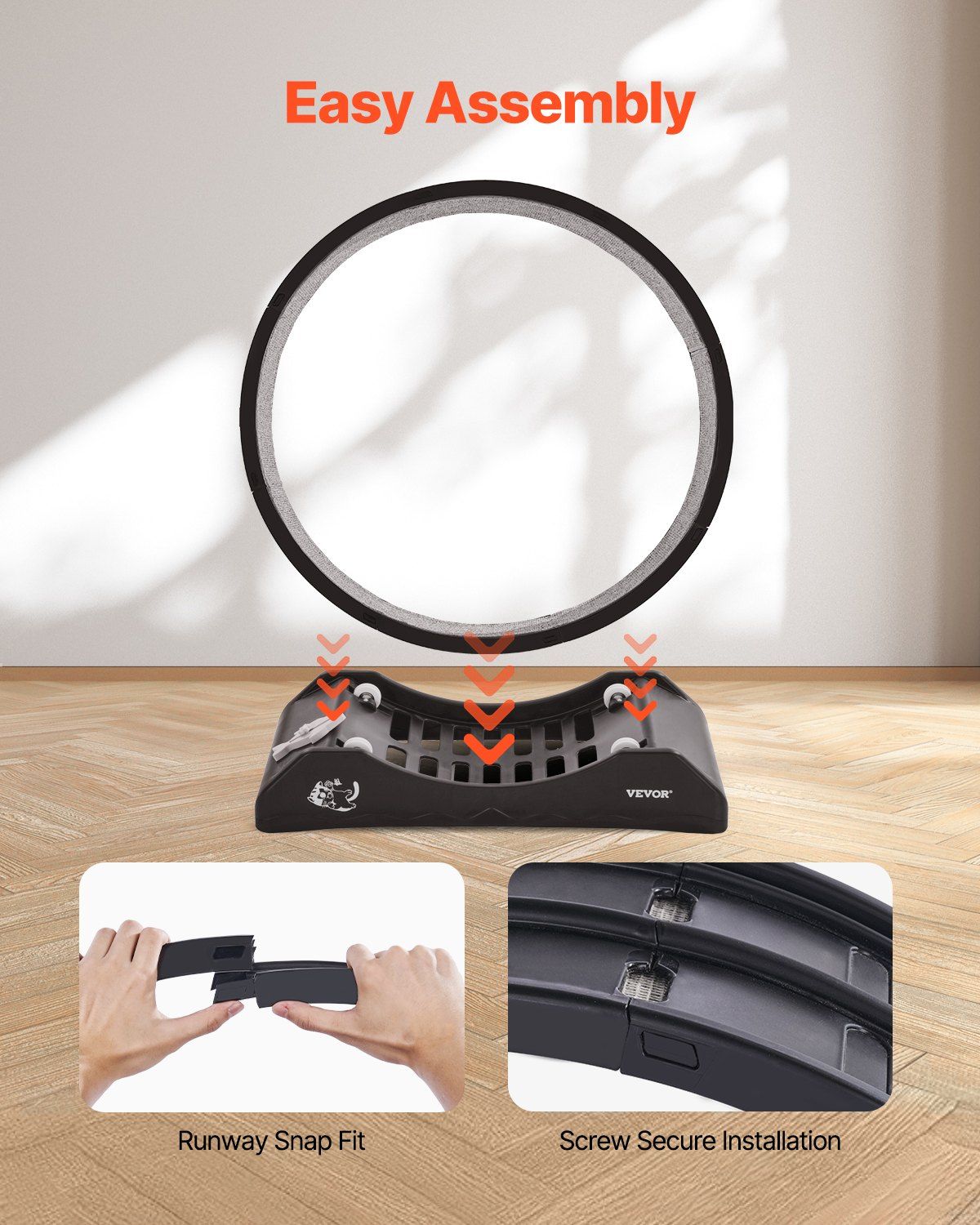 Cat exercise wheel indoor with easy assembly features and secure installation options