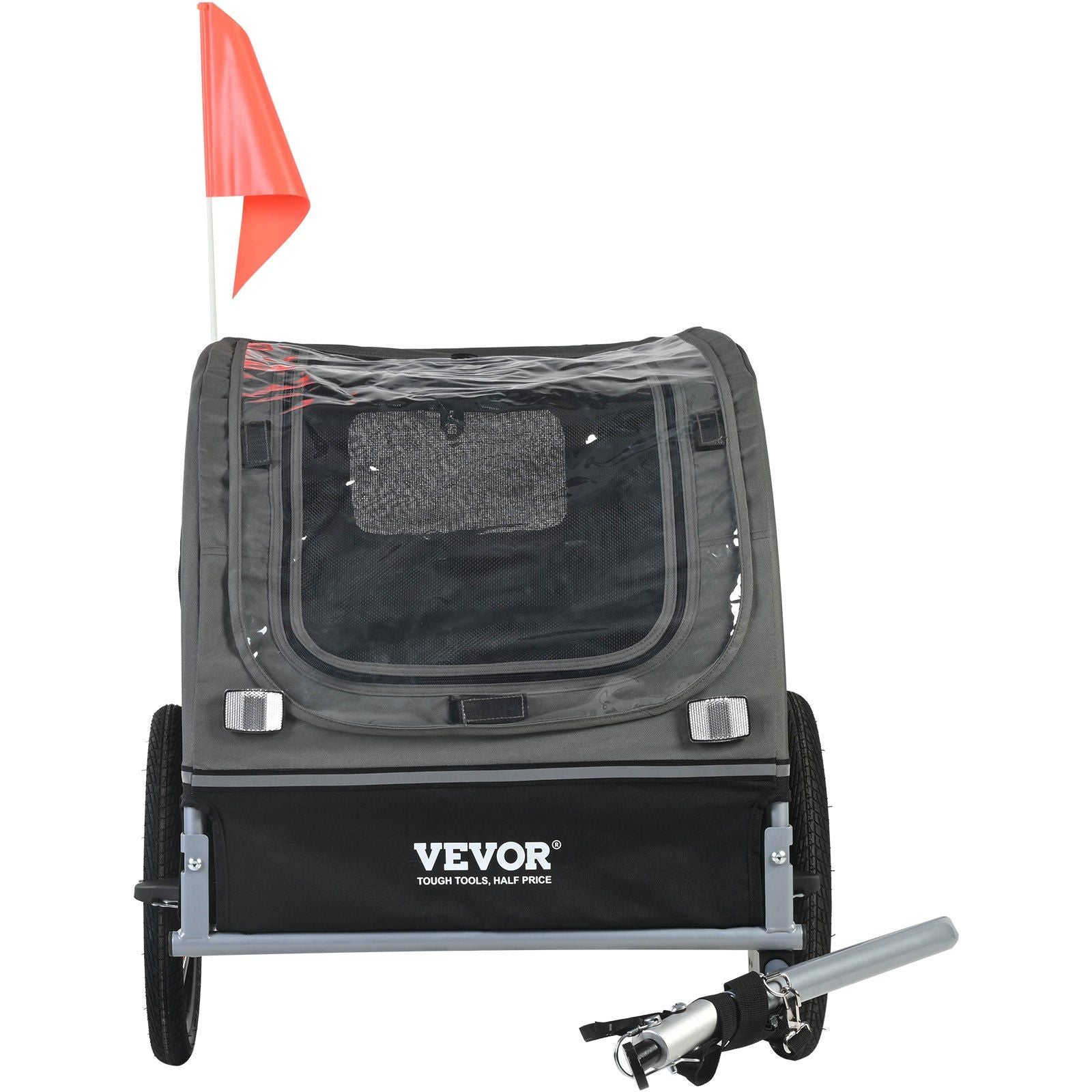 Vevor dog bike trailer for large dogs with protective cover and safety flag in gray and black