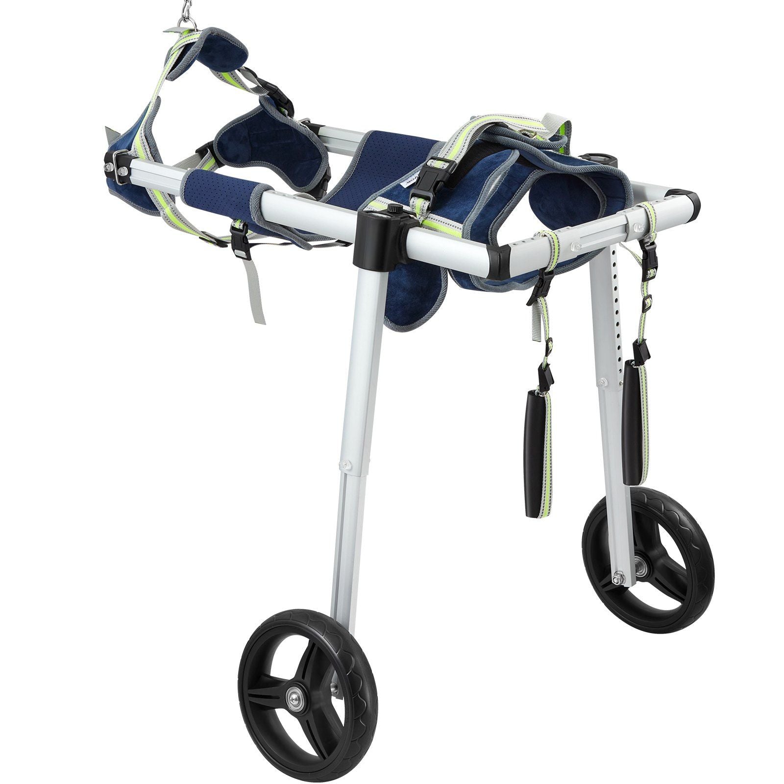 Adjustable dog wheelchair for back legs with supportive harness and large wheels for mobility