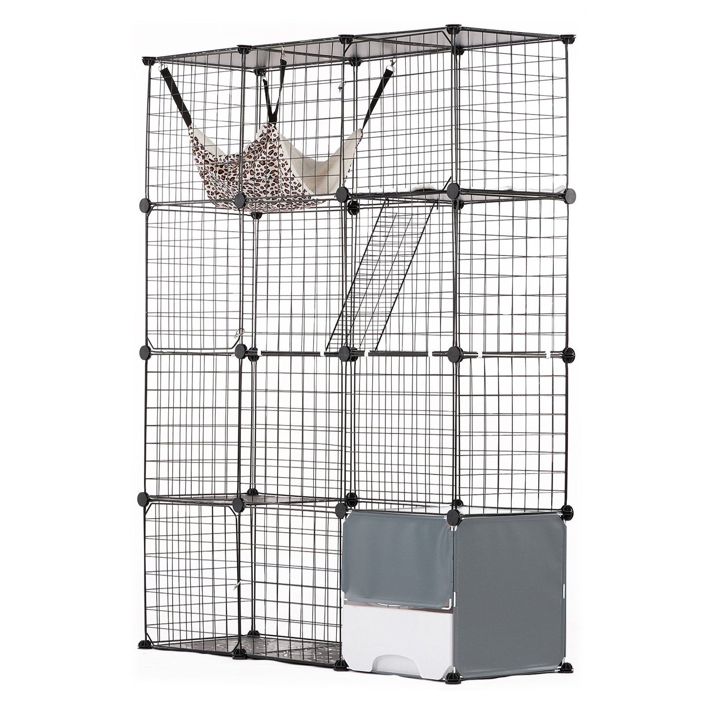 PawCounter large cat cage metal with multiple compartments including hammock and enclosed base