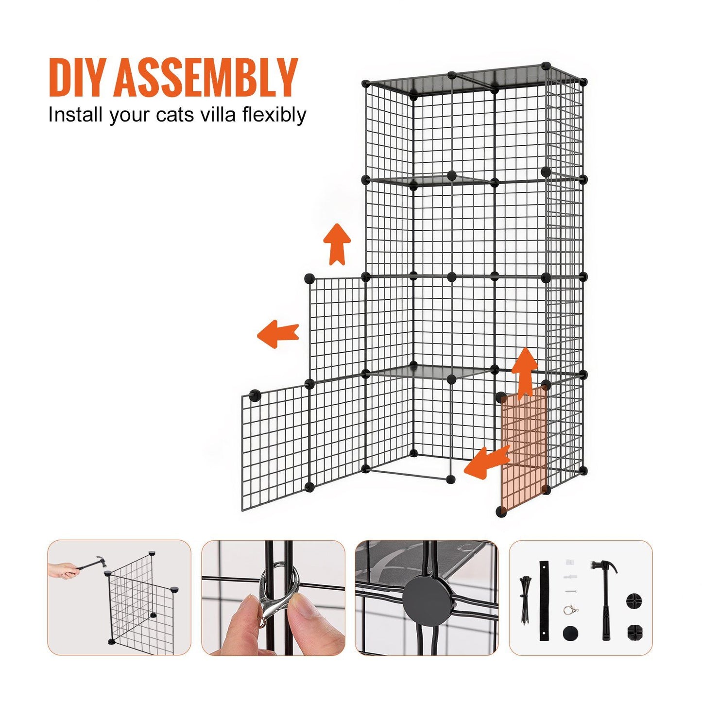 Large cat cage metal with DIY assembly flexible design for cats villa by PawCounter.com