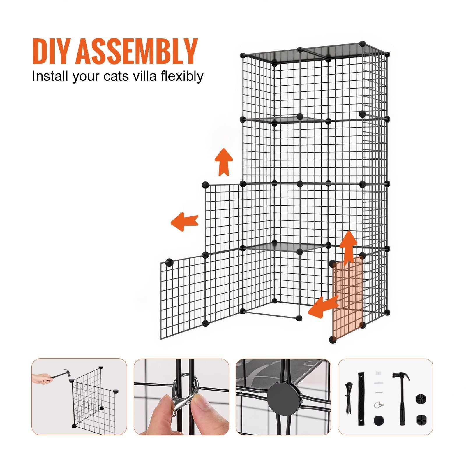 Large cat cage metal with DIY assembly flexible design for cats villa by PawCounter.com