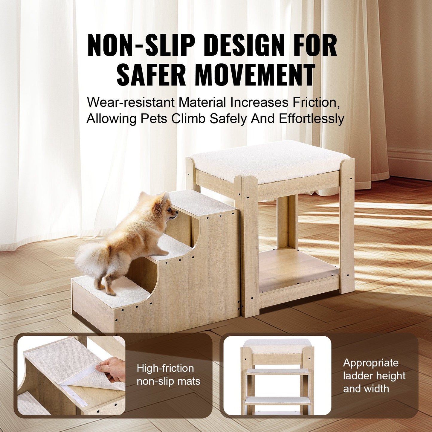 Pet bunk bed with stairs featuring non-slip design and wear-resistant material for safe pet climbing