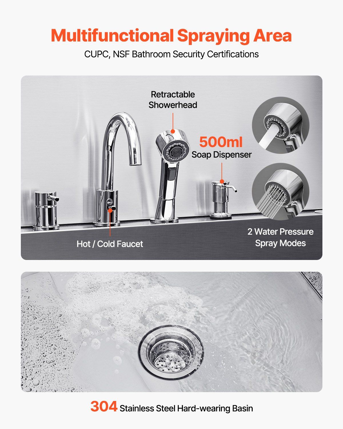 Stainless steel dog grooming tub featuring multifunctional sprayer and 304 hard-wearing basin for easy pet baths