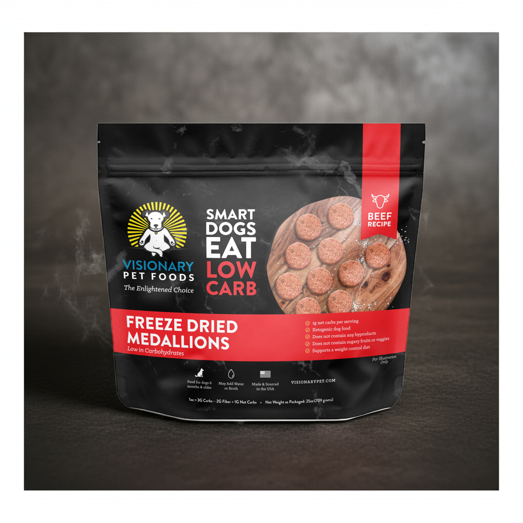 Visionary Pet Foods Freeze Dried Dog Food Beef Medallions in a Low Carb Formula for Smart Dogs