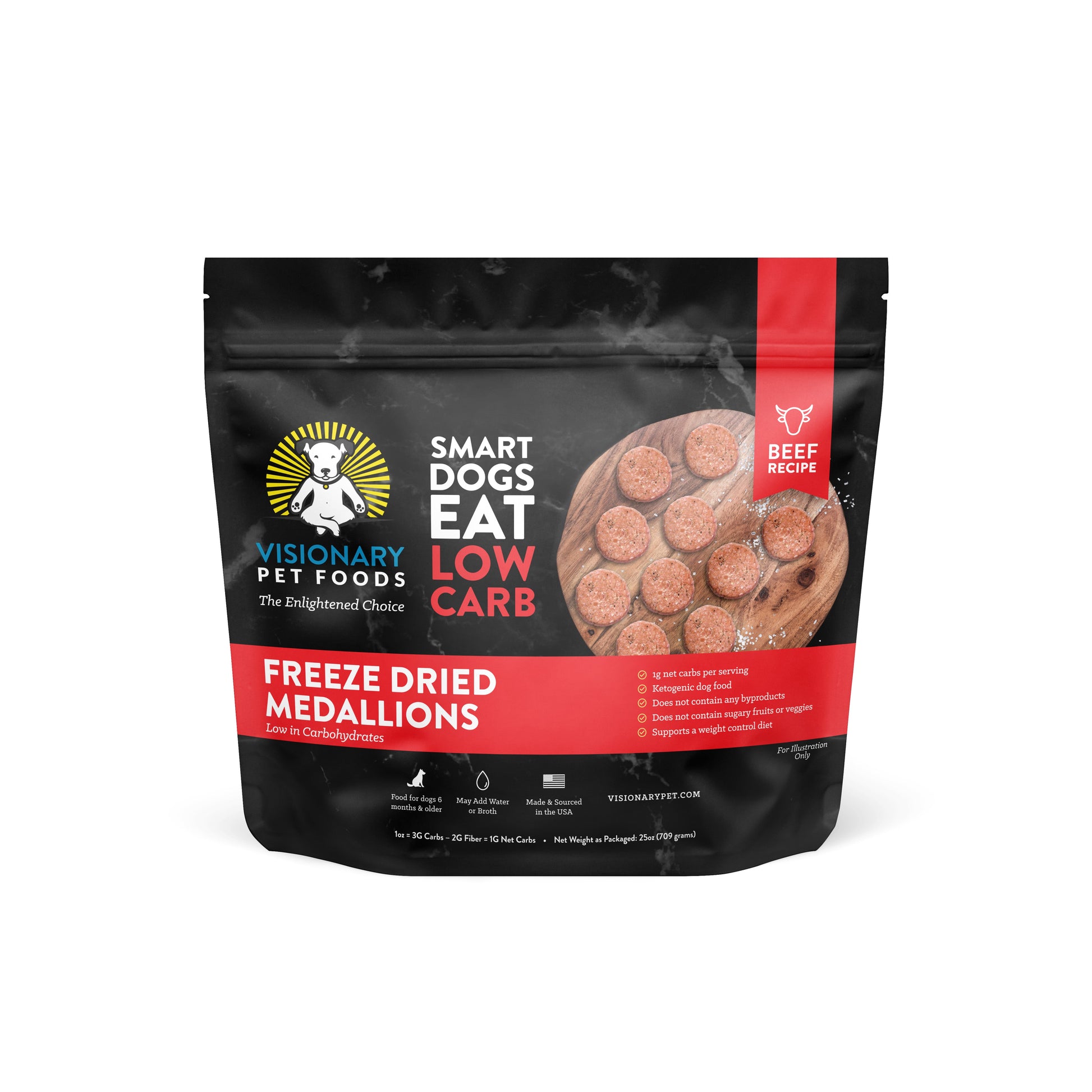 Visionary Pet Foods Freeze Dried Dog Food Beef Medallions for Low-Carb Diets