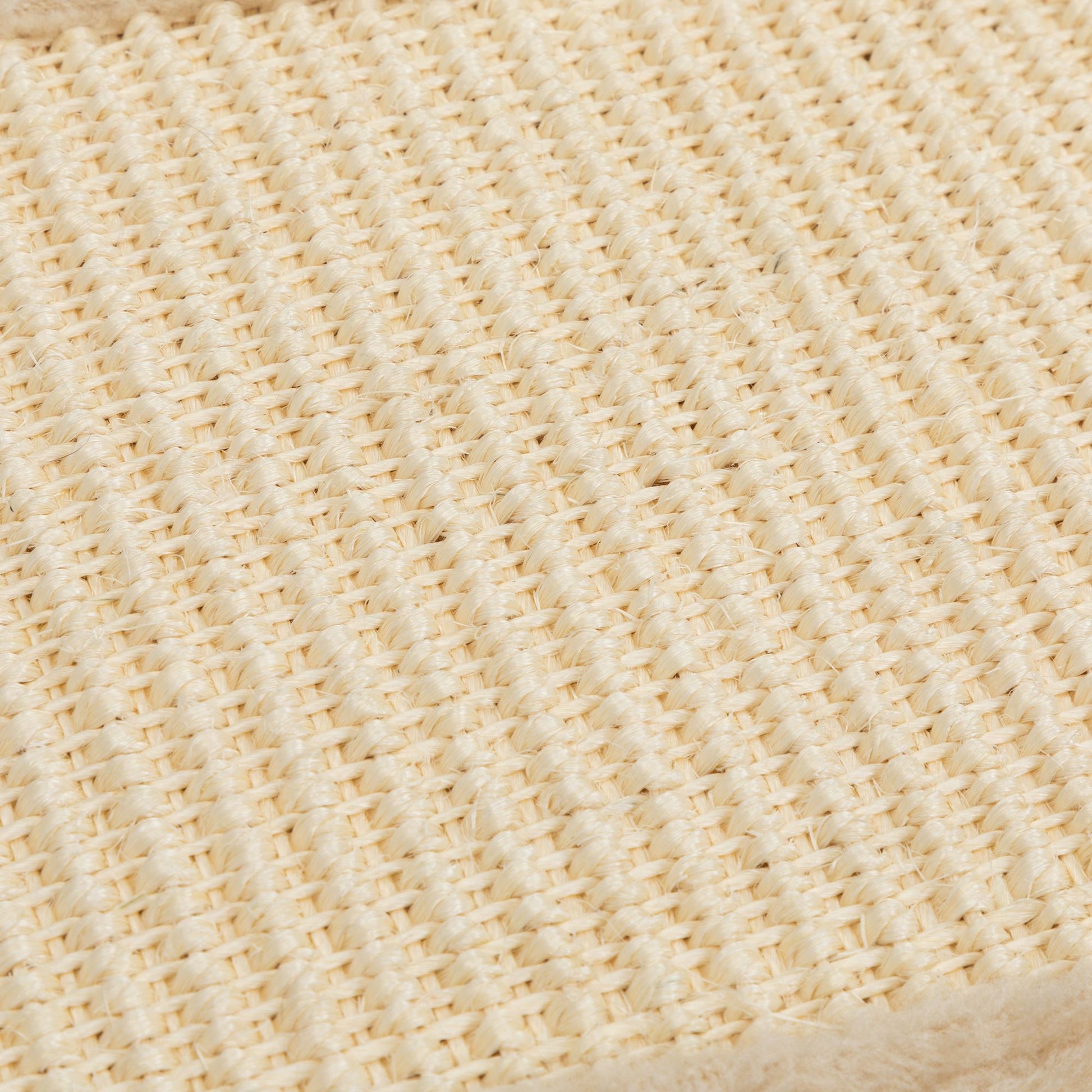 Close-up of beige textured sisal material on wall mounted cat climber set by PawCounter.com