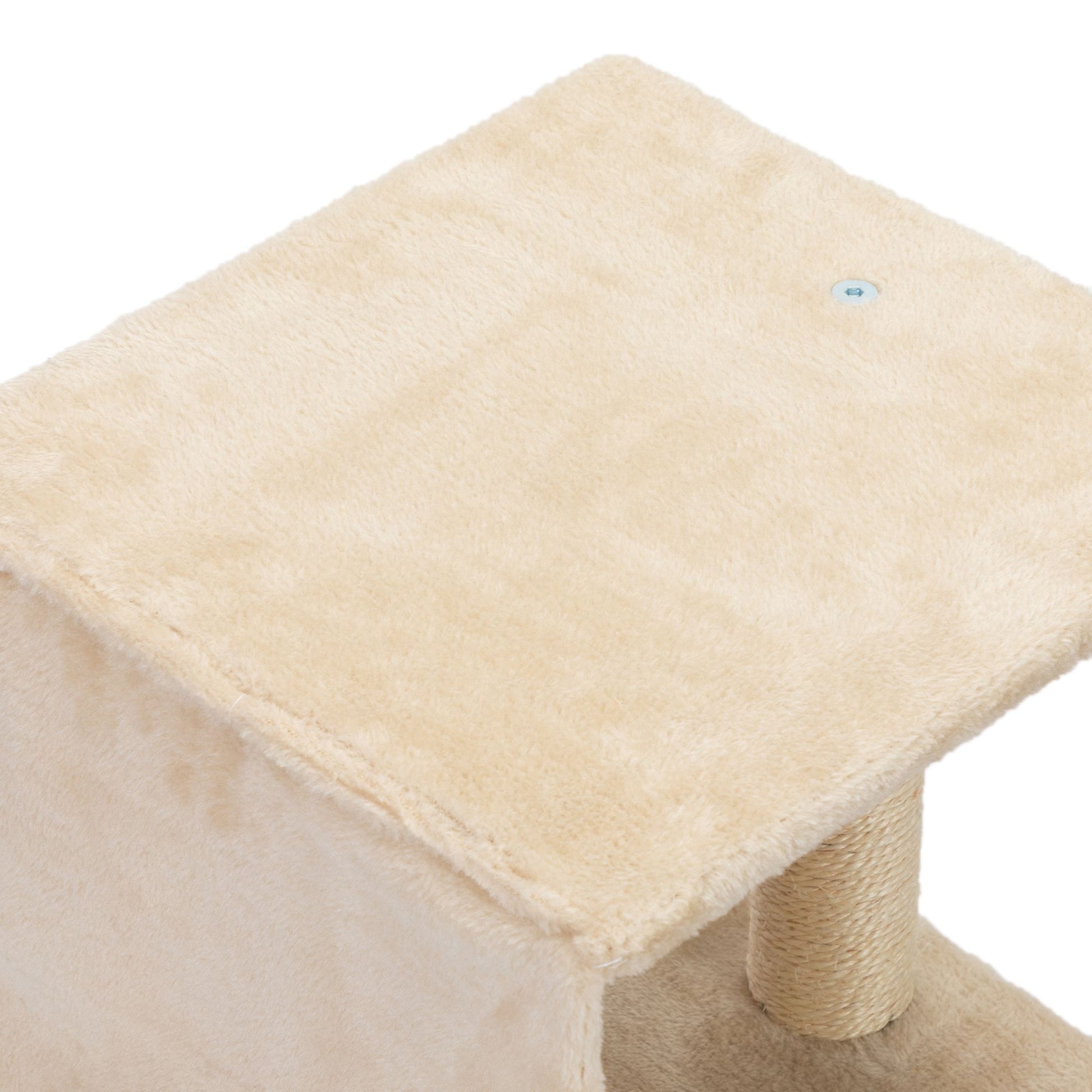 Beige wall mounted cat climber set platform with soft plush surface and sturdy sisal scratching post