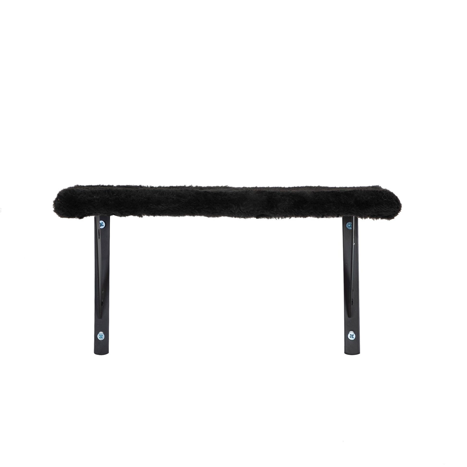 Black wall mounted cat climber set platform with soft padded surface and sturdy metal brackets