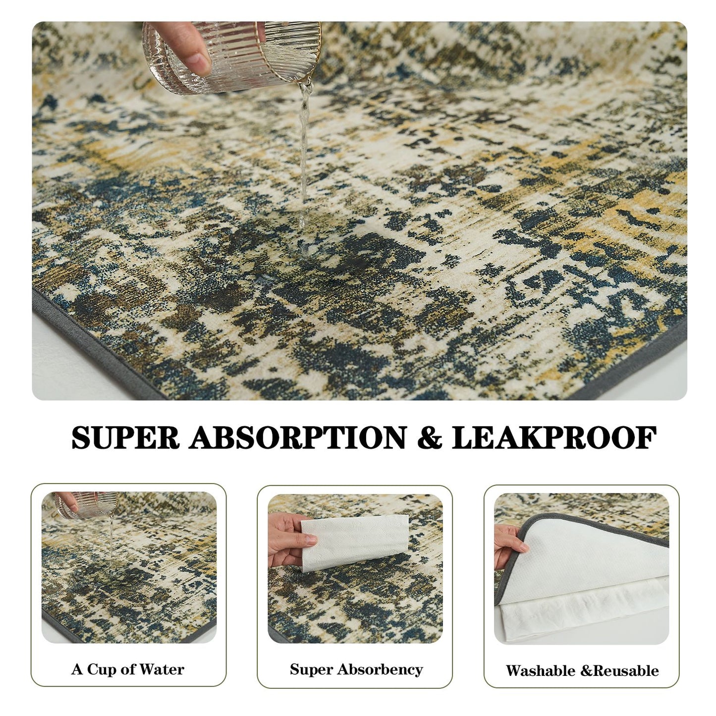 Washable pee pads for dogs showing super absorption and leakproof protection with water poured on pad