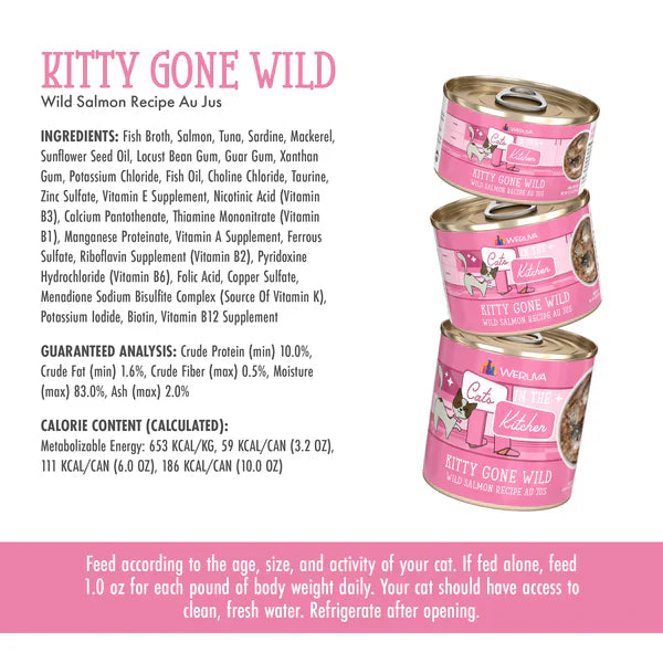 The Family Pet salmon wet cat food cans with wild salmon recipe au jus and pink labels