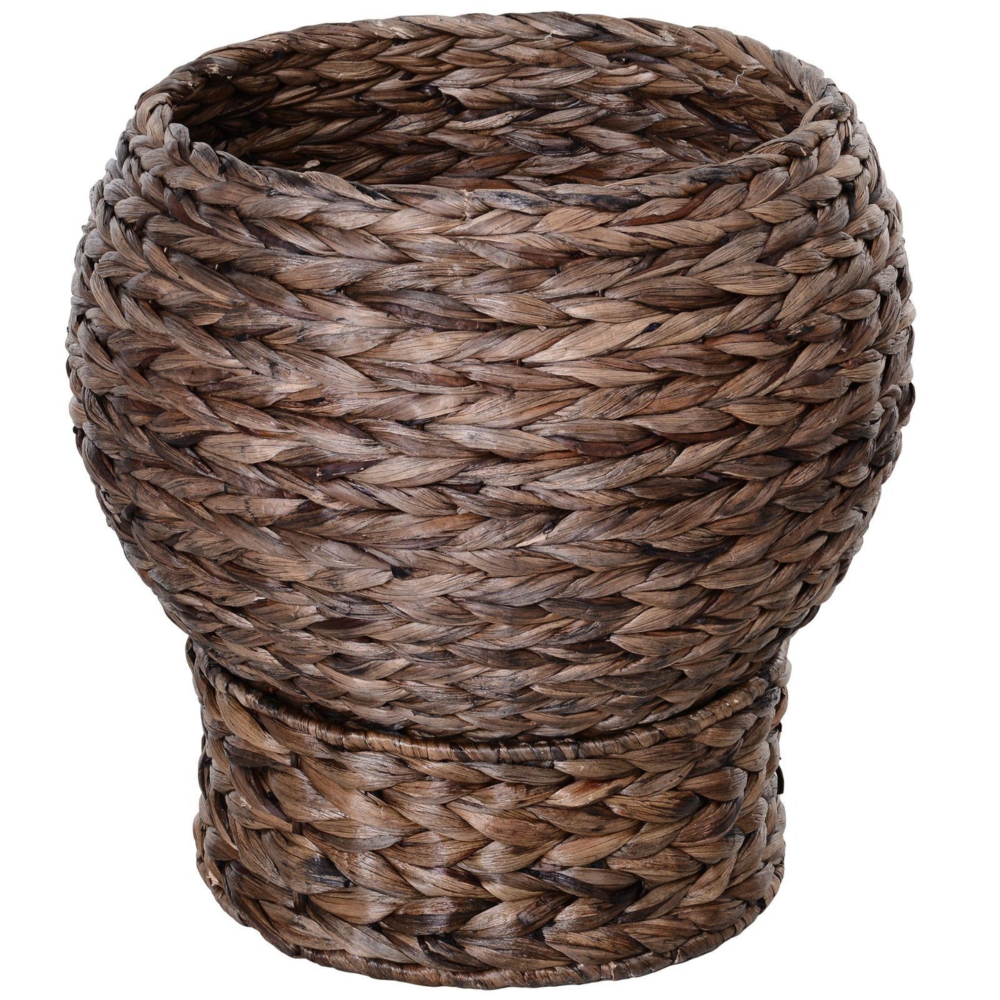 Round wicker cat bed with cushion shape made of woven natural brown wicker fibers