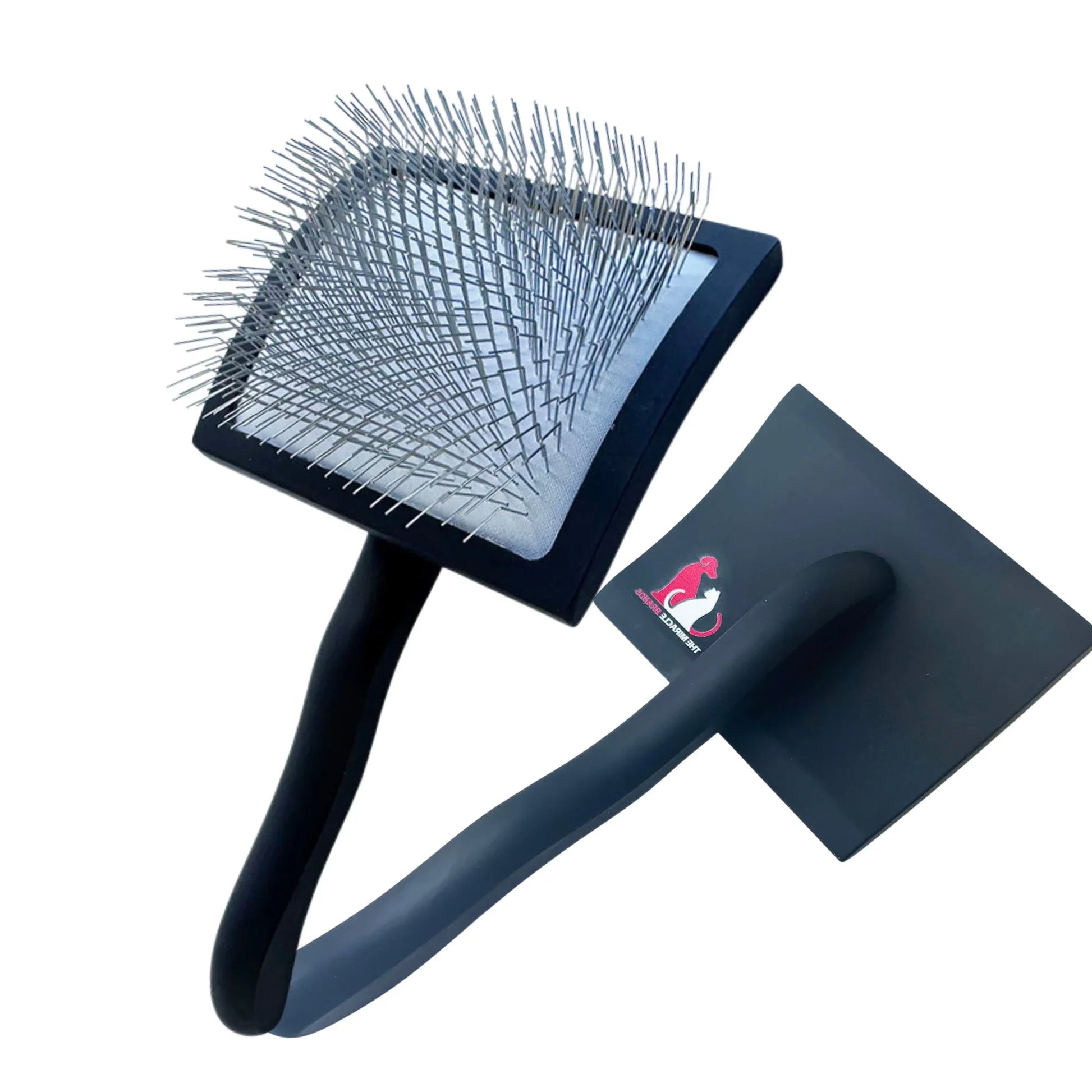 Wooden handle pet slicker brush for effective dog grooming and removing loose fur