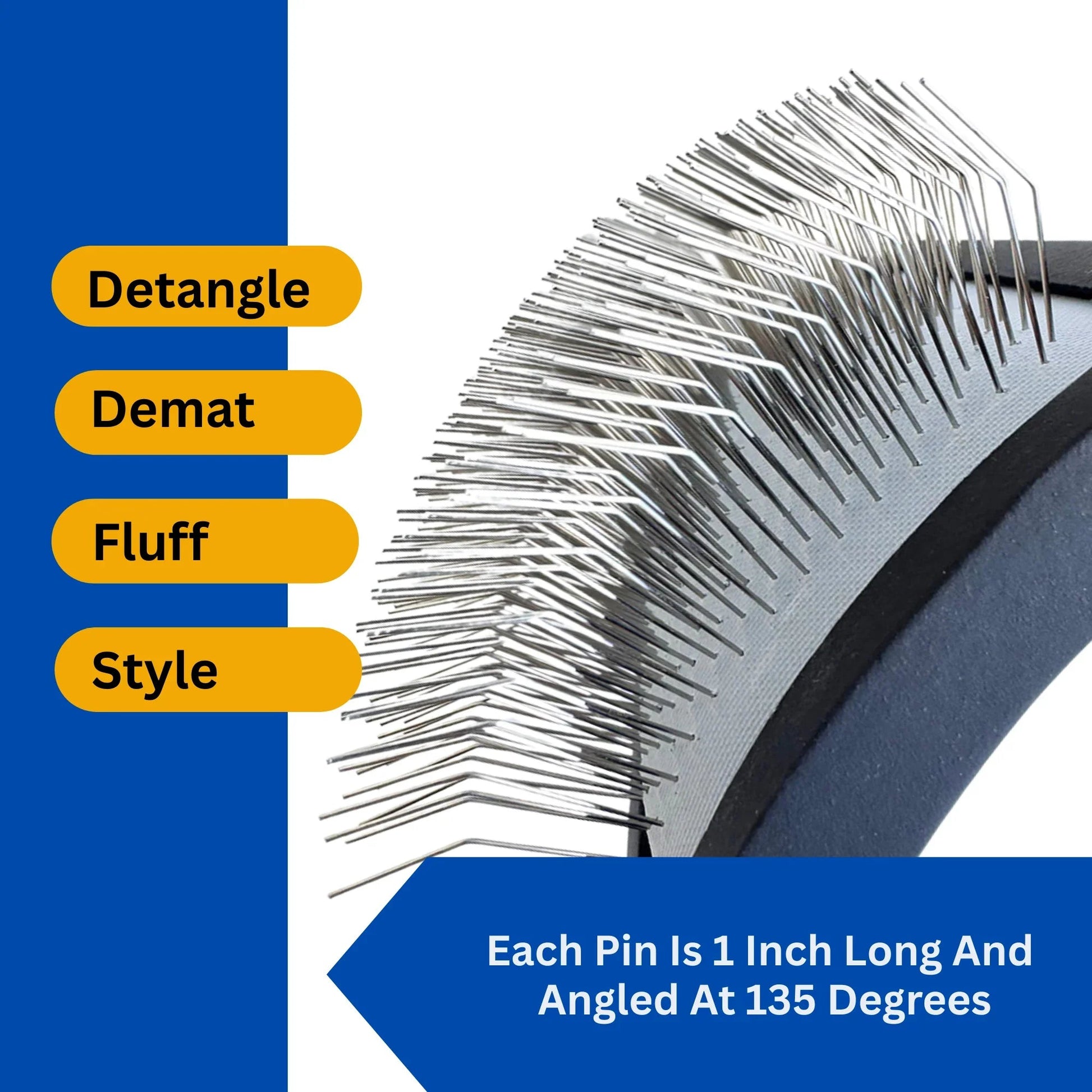 Wooden handle pet slicker brush designed for detangling, fluffing, and styling fur with angled pins