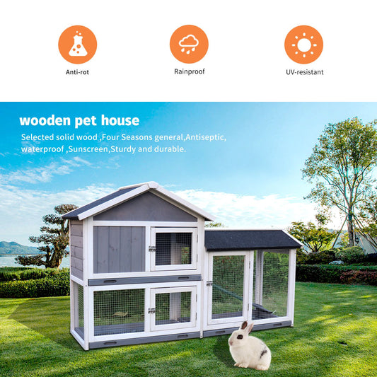 Indoor rabbit hutch with run made of solid wood, anti-rot, rainproof, UV-resistant for pet safety