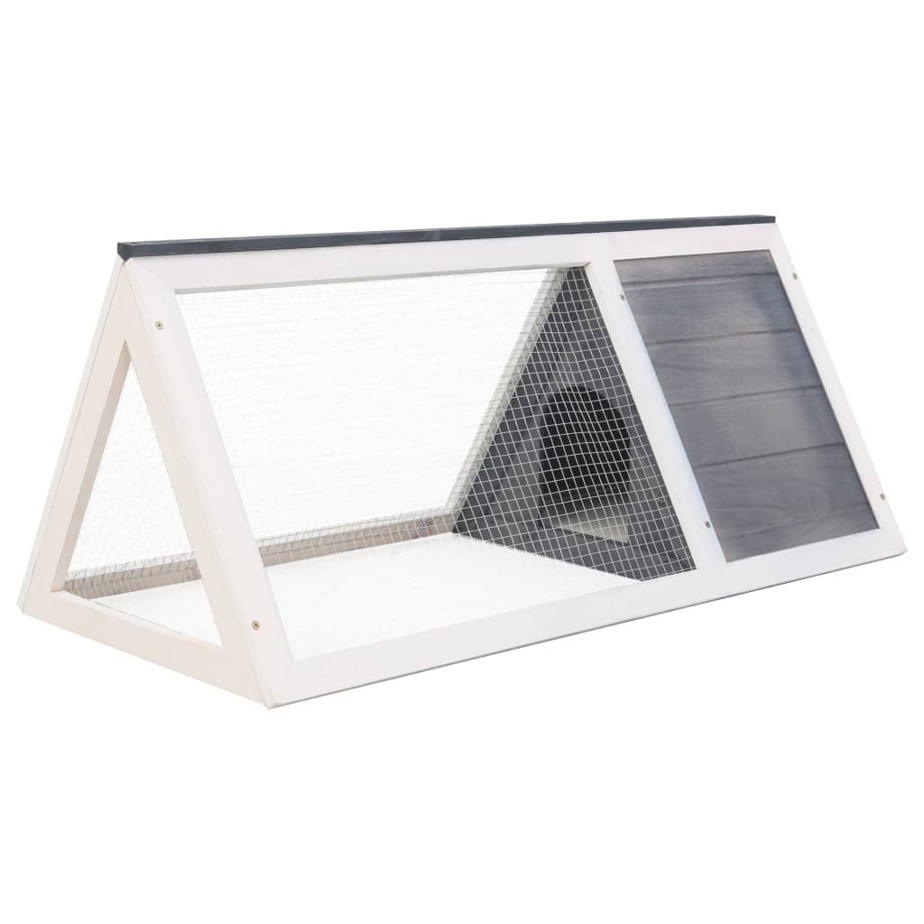 Wooden rabbit hutch gray with triangular design and wire mesh for small pets