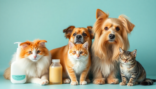 Eco-friendly pet grooming supplies with dogs and cats