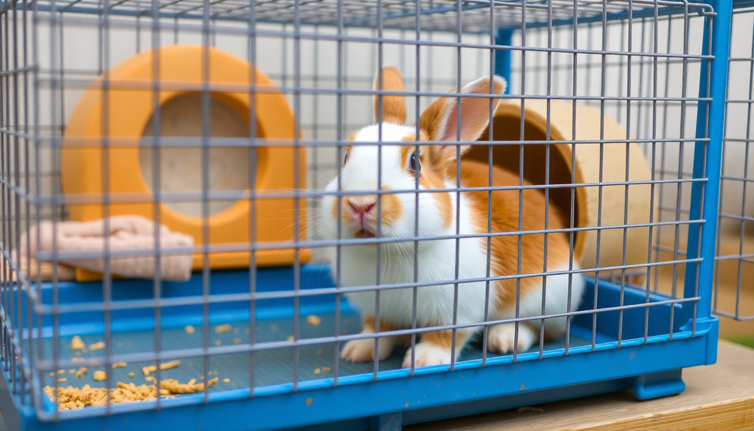 A small animal rabbit cage with pet inside