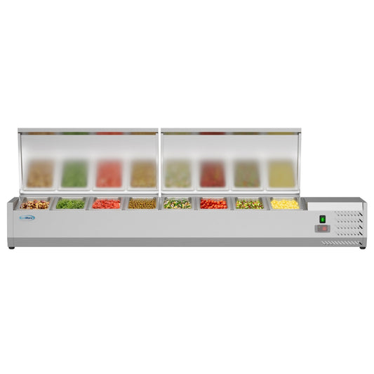 KOOLMORE 71 in. Eight Pan Refrigerated Countertop Condiment Prep Station - SCDC-8P-SSL