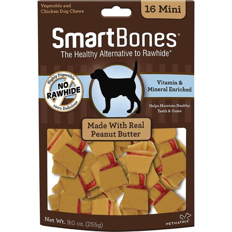 SmartBones Peanut Butter Dog Chews - Mini - 2" Long - Dogs under 20 Lbs (16 Pack)