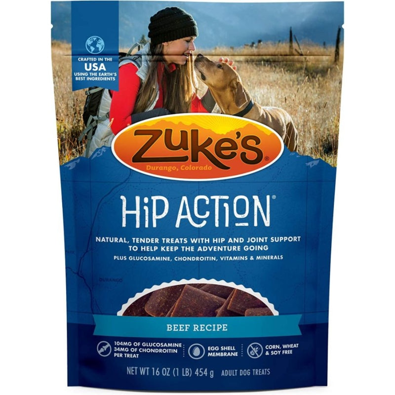 Zukes Hip Action Hip & Joint Supplement Dog Treat - Roasted Beef Recipe - 1 lb