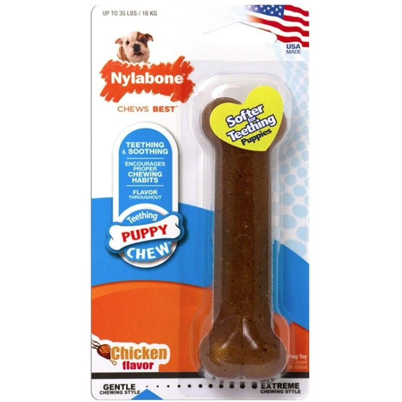 Nylabone Puppy Chew PuppyBone - Chicken Flavor - Wolf - 5.5" Bone - (For Puppies up to 35 lbs)