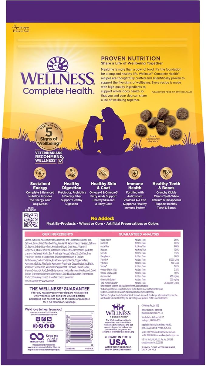 Wellness Complete Health Dry Dog Sensitive Skin & Stomach Salmon & Rice Adult (5lb)