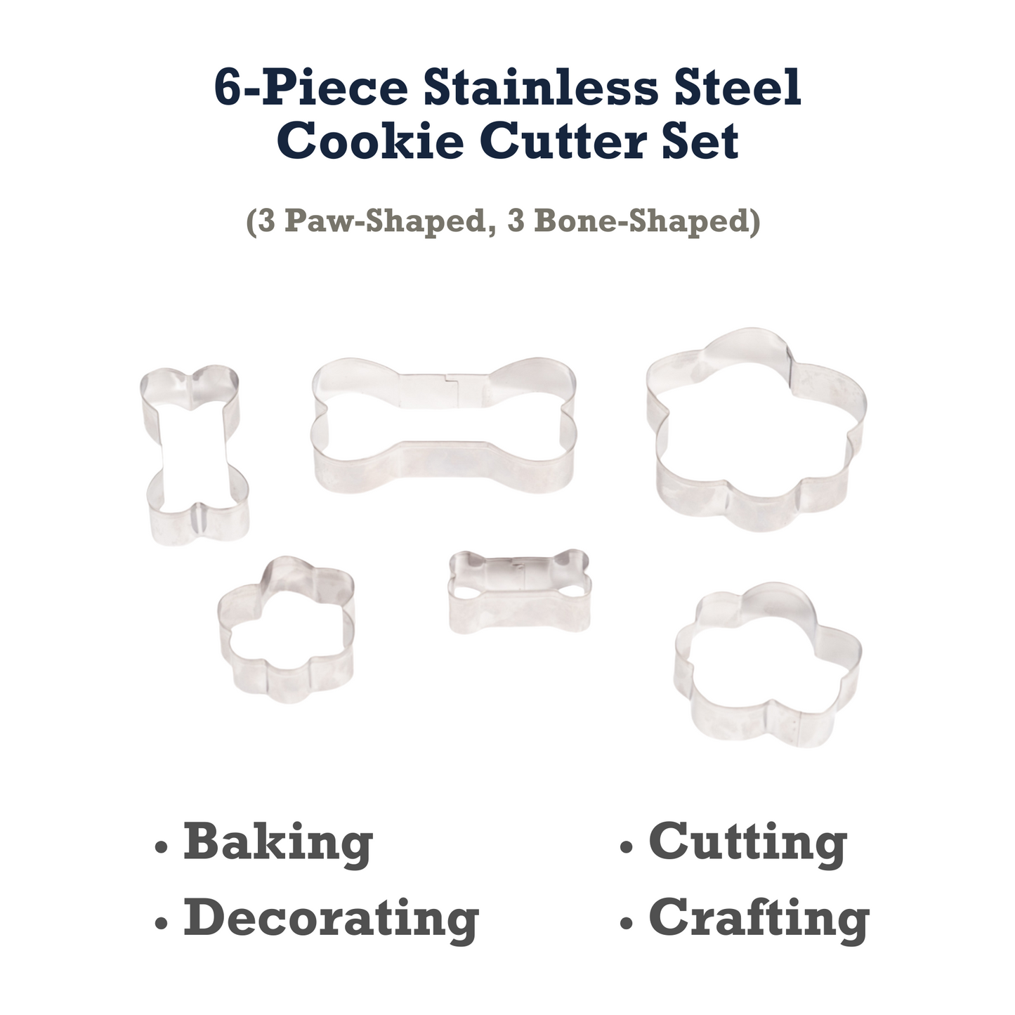 Country Living 6-Piece Stainless Steel Cookie Cutter Set (3 Paw-Shaped, 3 Bone-Shaped)