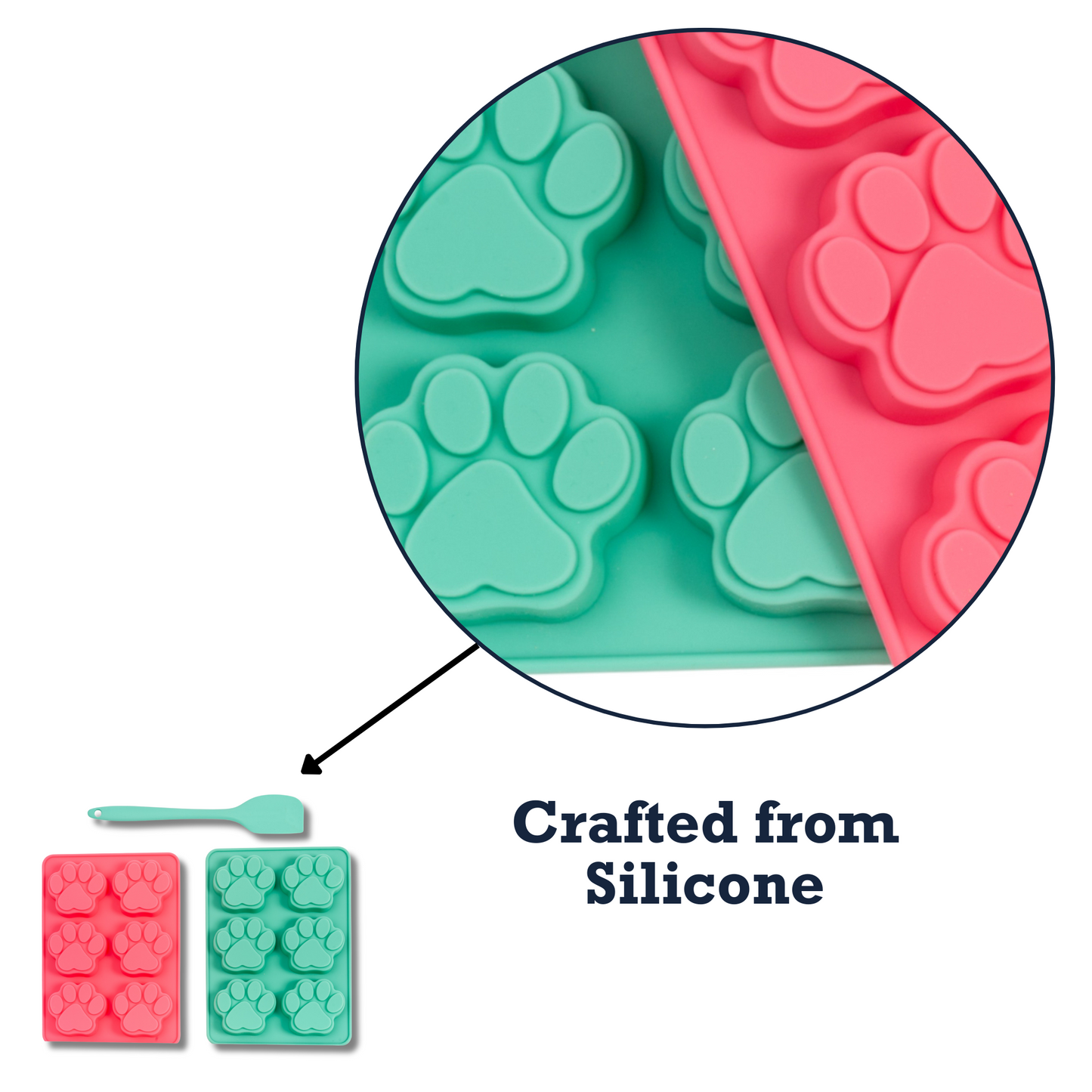 Country Living 3-Piece Silicone Baking Kit – Includes 2 Baking Trays (6-Cavity Paw Print Mold) & Spatula – for Homemade Dog Treats, Candy, Chocolate, and Ice Cubes