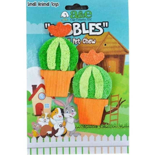 Ae Cage Company Nibbles Barrel Cactus Loofah Chew Toy With Wood - 2 Count