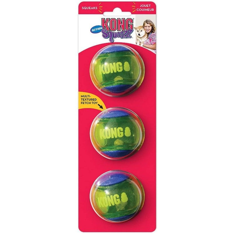 Kong Squeezz Action Ball Blue - Medium - 3 Count