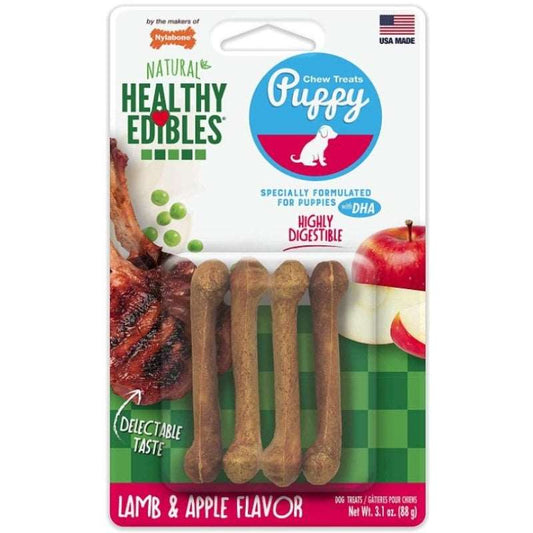 Nylabone Puppy Healthy Edibles Natural Long Lasting Lamb And Apple Dog Chew And Treat - 4 Count