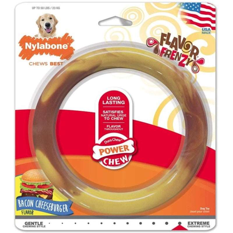 Nylabone Power Chew Ring Dog Toy Bacon Cheeseburger Flavor Large - 1 Count