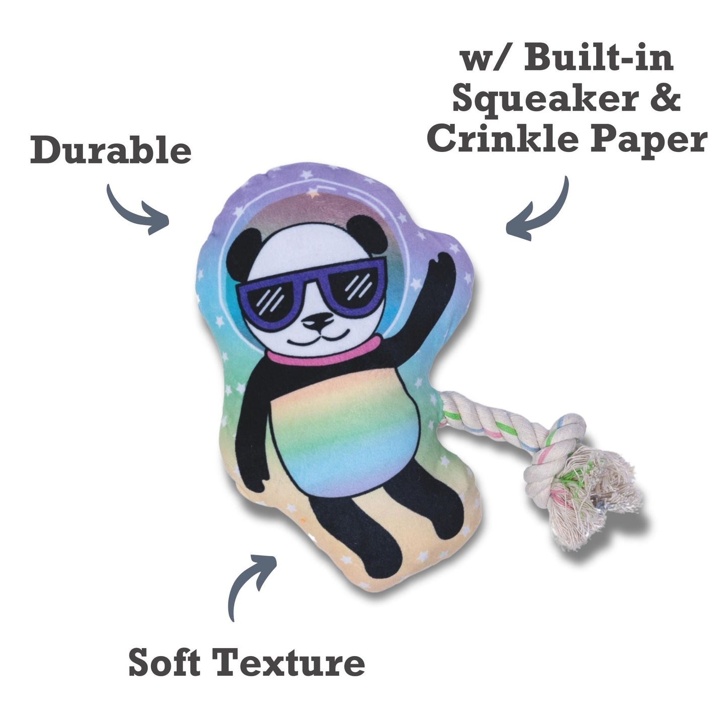 Space Panda Plush Dog Toy – with Squeaker & Crinkle Paper for Fun Play