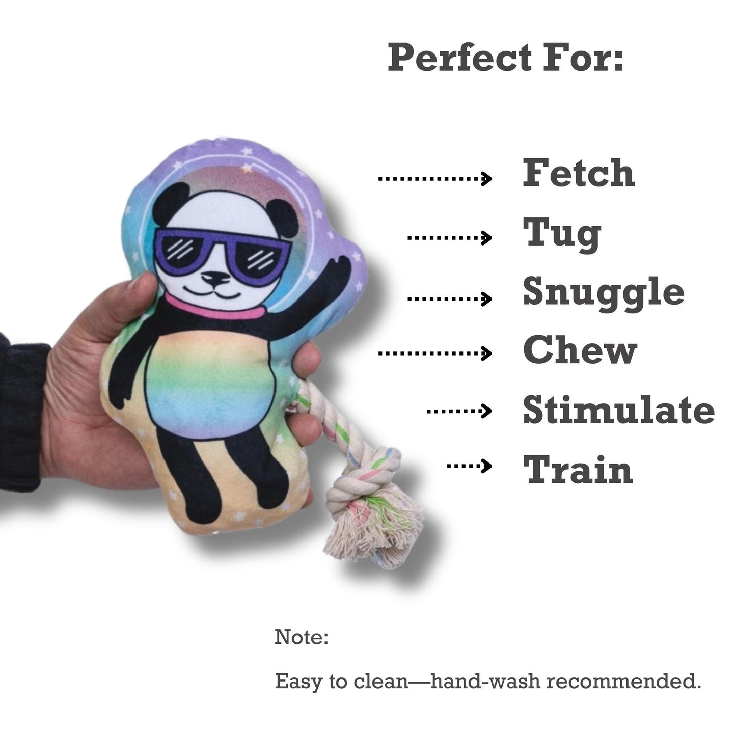 Space Panda Plush Dog Toy – with Squeaker & Crinkle Paper for Fun Play