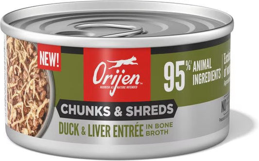 Orijen Grain Free Chunks & Shreds, Duck & Liver Wet Cat Food (3oz)