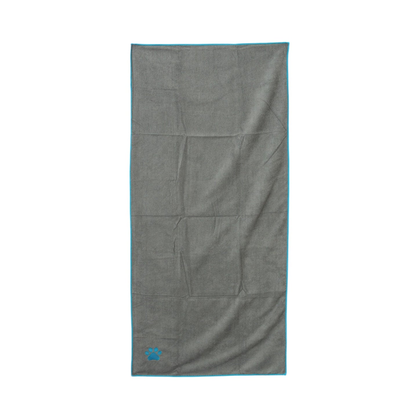 Country Living Large Gray Microfiber Dog Bath Towel with Teal Embroidered Paw Print