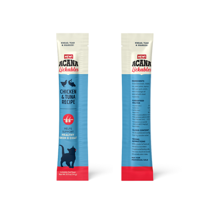 Acana cat lickables treats chicken and tuna recipe for healthy skin and coat by The Family Pet