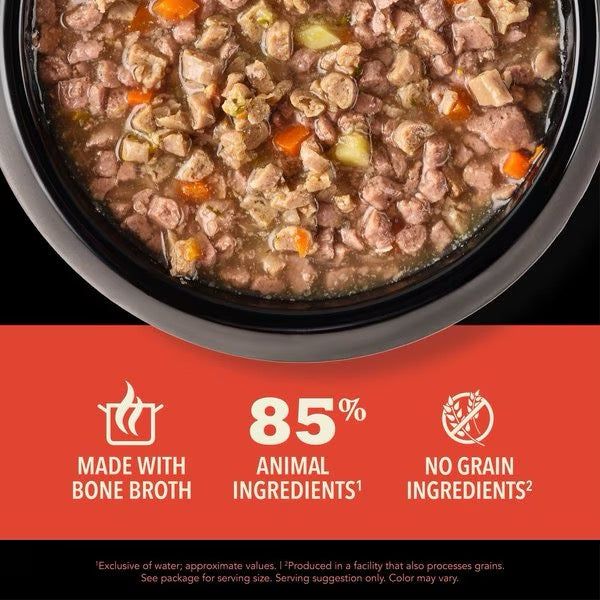 The Family Pet grain free wet cat food made with bone broth and 85 percent animal ingredients