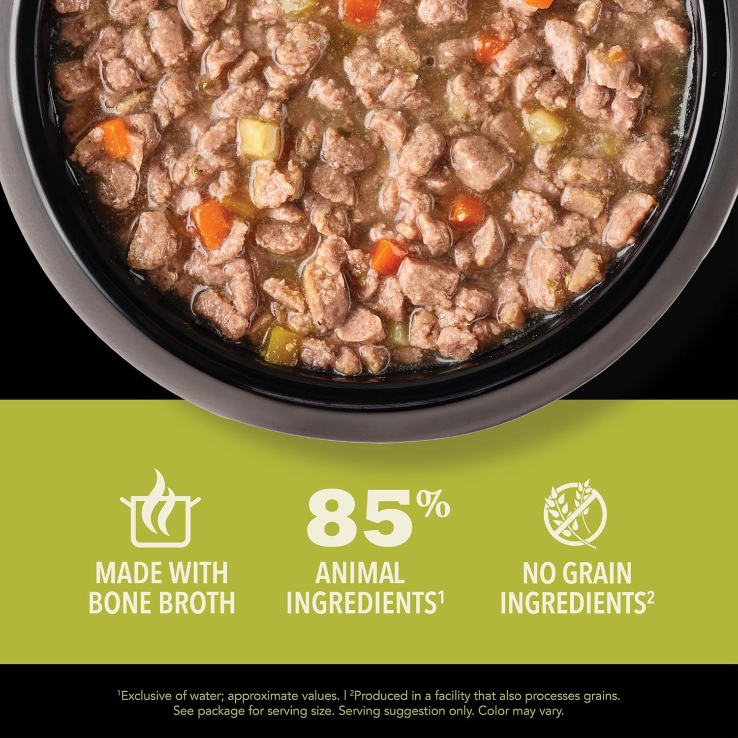 Close-up of Acana grain free wet cat food with bone broth and animal ingredients in bowl