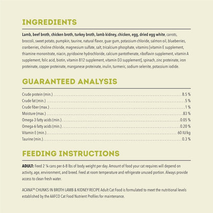 Acana grain free wet cat food ingredients and feeding instructions for adult cats by The Family Pet