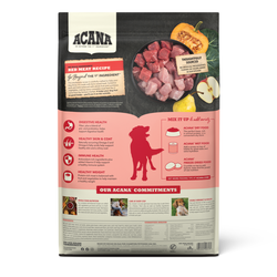 Acana red meat dog food by The Family Pet in a detailed nutrition and ingredient information package