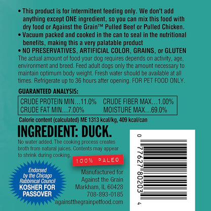 The Family Pet wet dog food label with duck ingredient and nutritional information