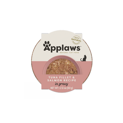 Applaws tuna fillet and salmon recipe natural wet cat food in gravy 2.12 oz pack