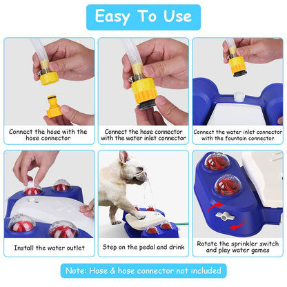 Step-by-step guide showing how to connect hose and water inlet on PawCounter.com automatic dog water fountain
