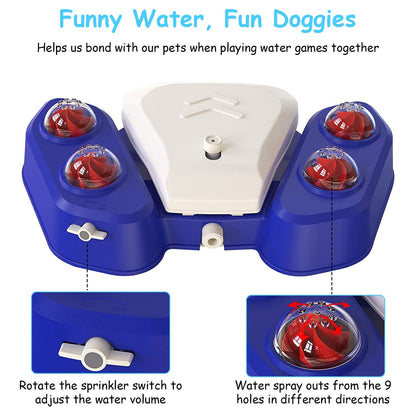PawCounter.com automatic dog water fountain with adjustable sprinkler switches and water spray from nine holes