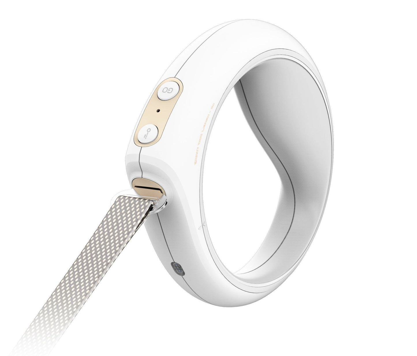 White Bluetooth smart dog leash with ergonomic handle and control buttons for easy use