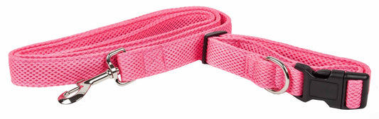 Pink breathable mesh dog leash with silver clip and black buckle from PawCounter.com