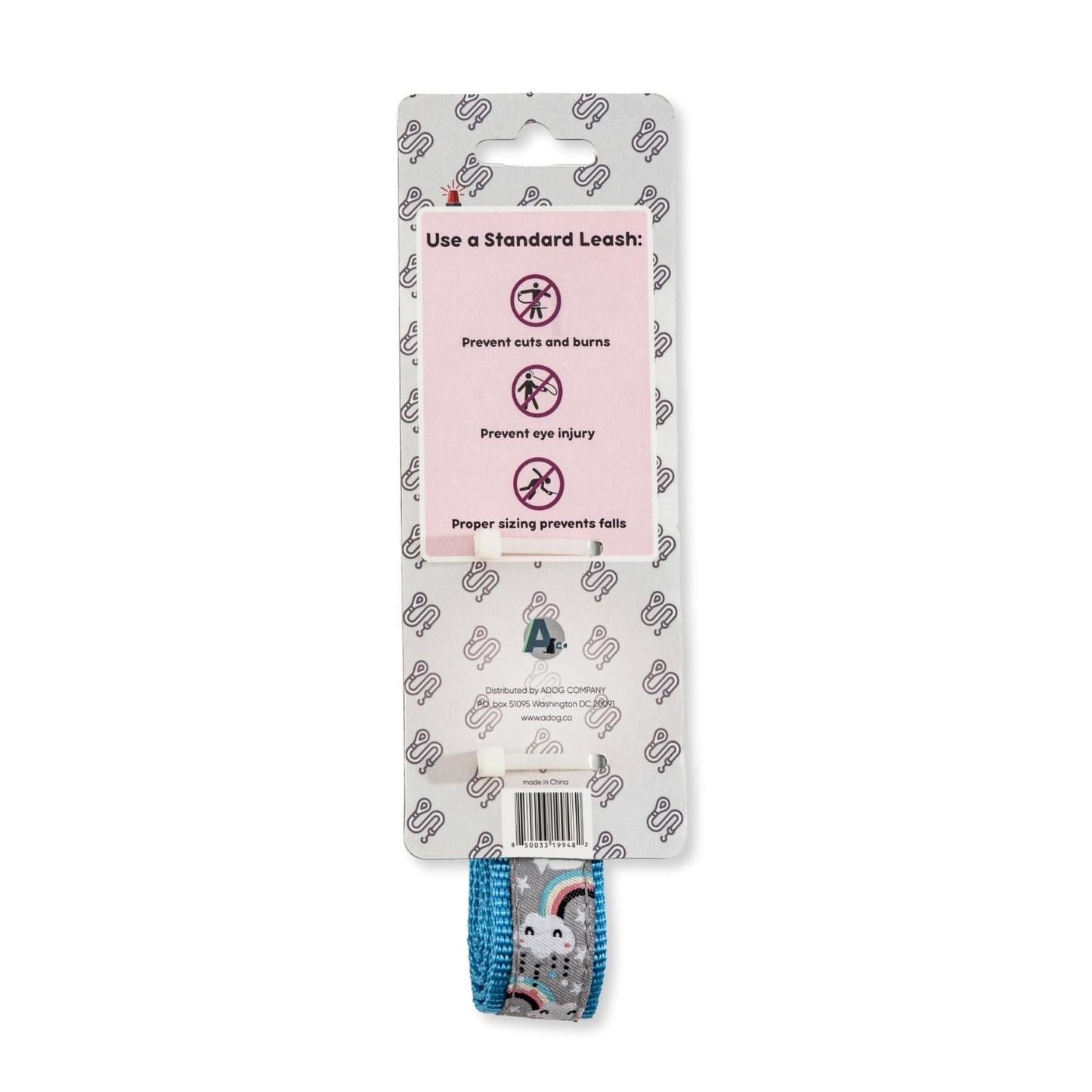 American Pet Supplies rainbow dog collar with blue trim packaged with safety instructions