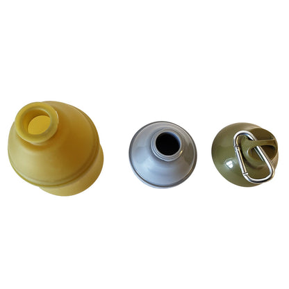 American Pet Supplies collapsible dog water bottle with detachable caps in yellow, gray, and green colors